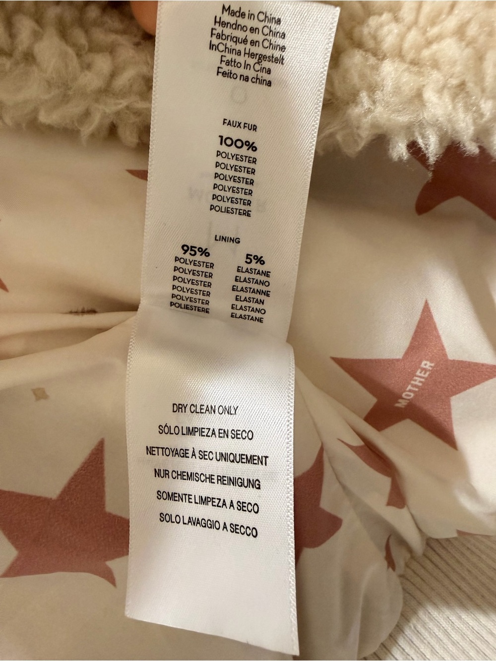 MOTHER Cream Sherpa Bomber Jacket with Pink-Striped Trim - Picture 7 of 7